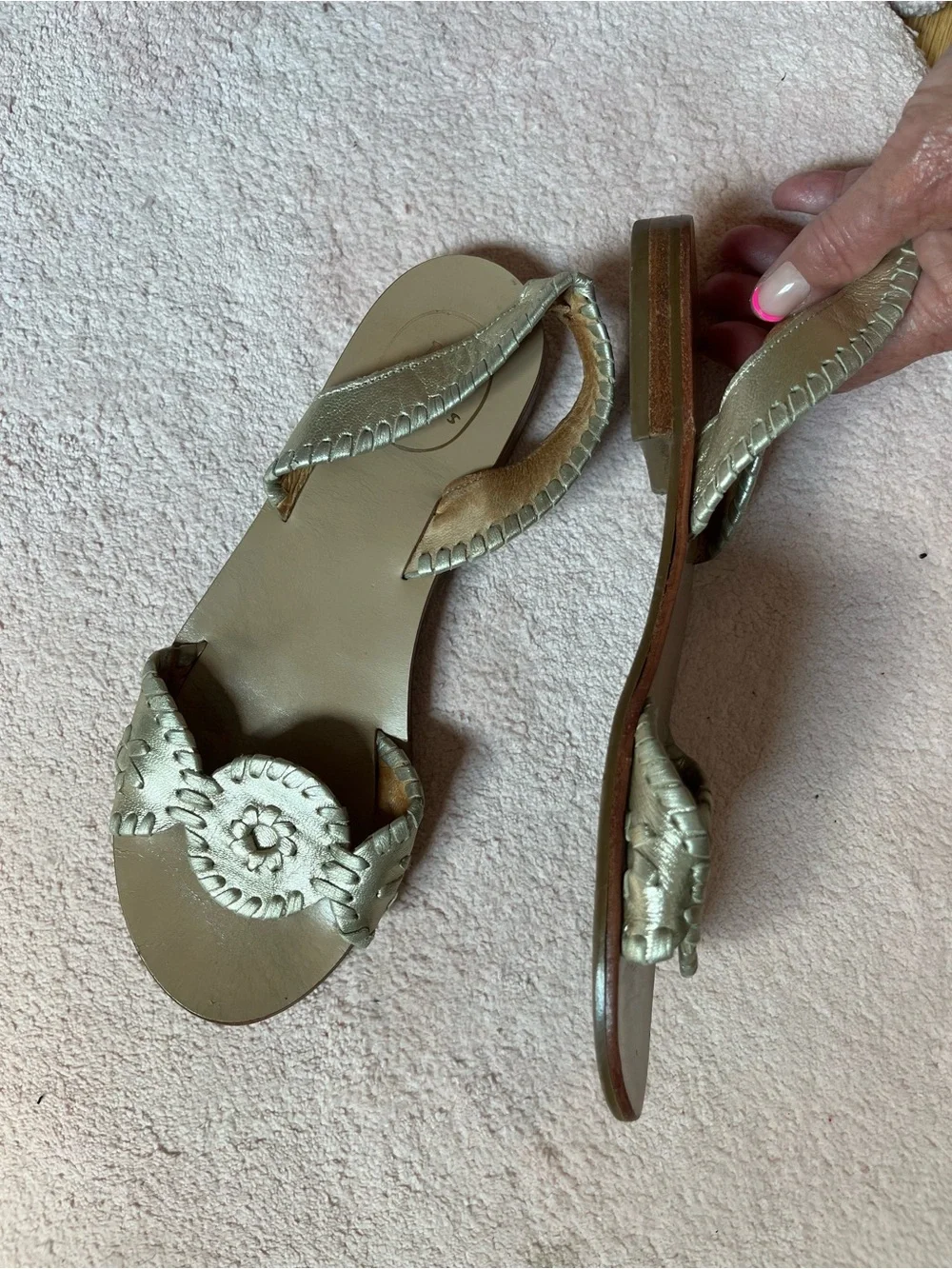 Jack Rogers Platinum Leather Slingback Sandals size 6